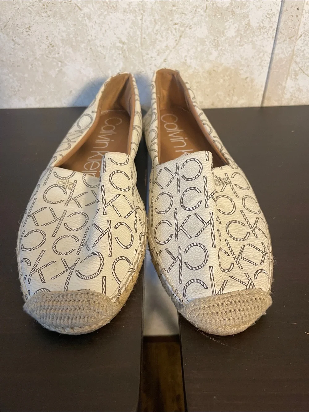 Calvin Klein Cream & Black Logo Espadrille Flats - Women's